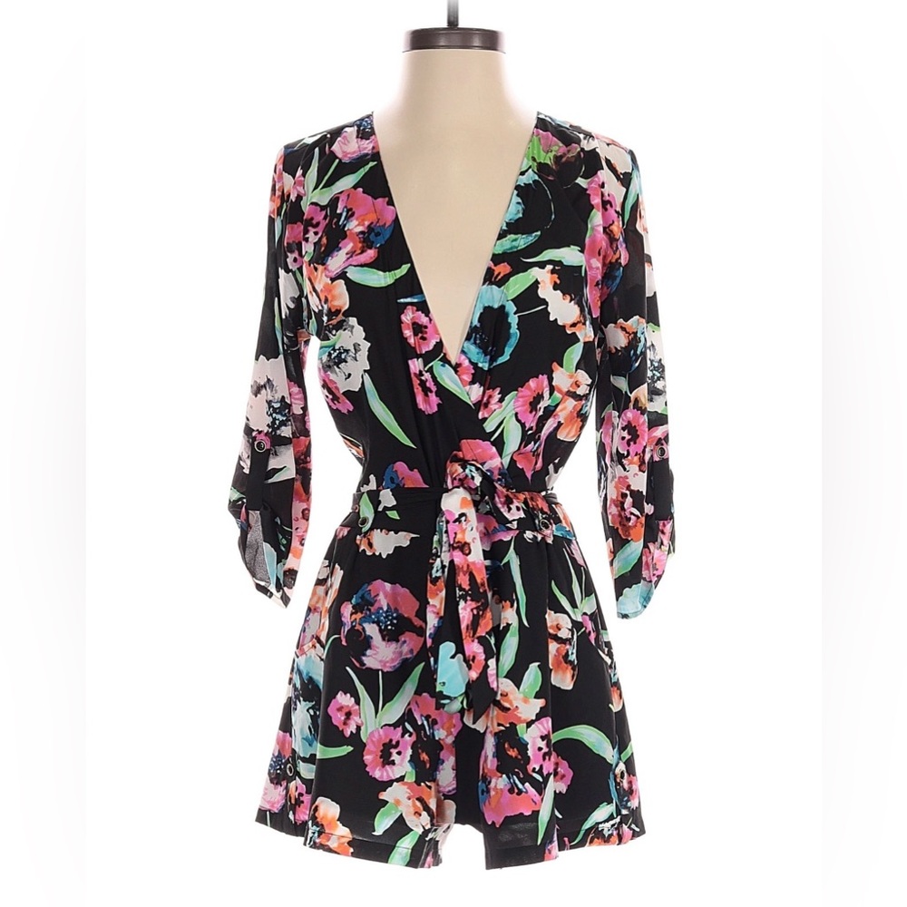 Yumi Kim Black Floral Long Sleeve Shorts Romper